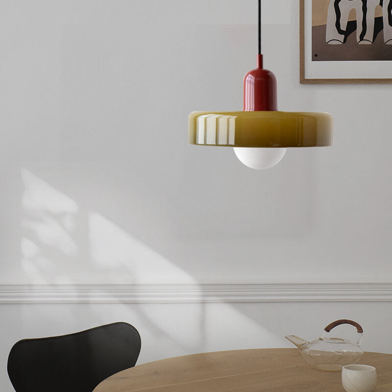Vintage Colorful Glass Dish Pendant Light - 1-Light Hanging Fixture