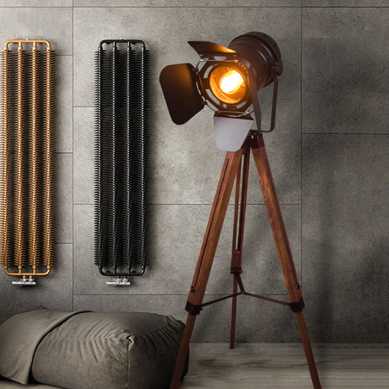 Contemporary Industrial Vintage Solid Wood Iron Tripod Floor Lamp for Living Room