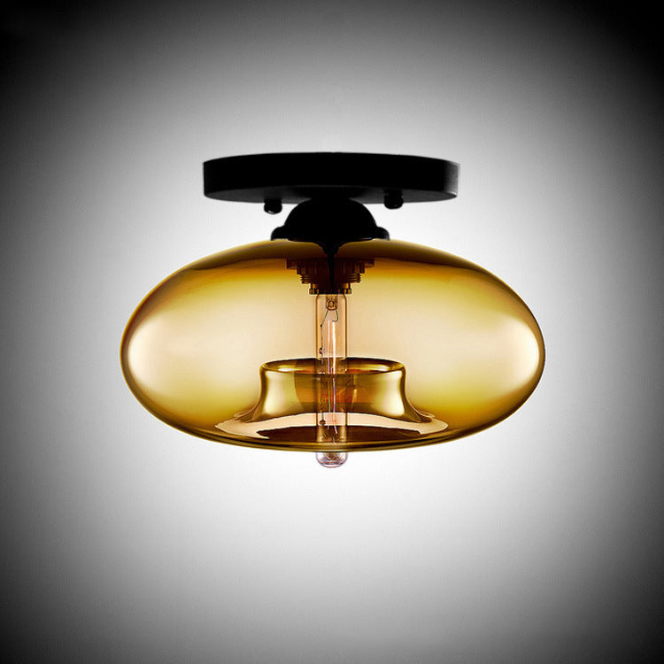 Contemporary Oval Iron Glass 1-Light Semi-Flush Mount Ceiling Light