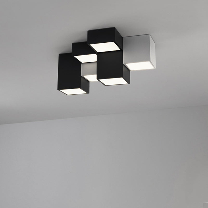 Modern Minimalist Cube LED Flush Mount Ceiling Light for Living Room