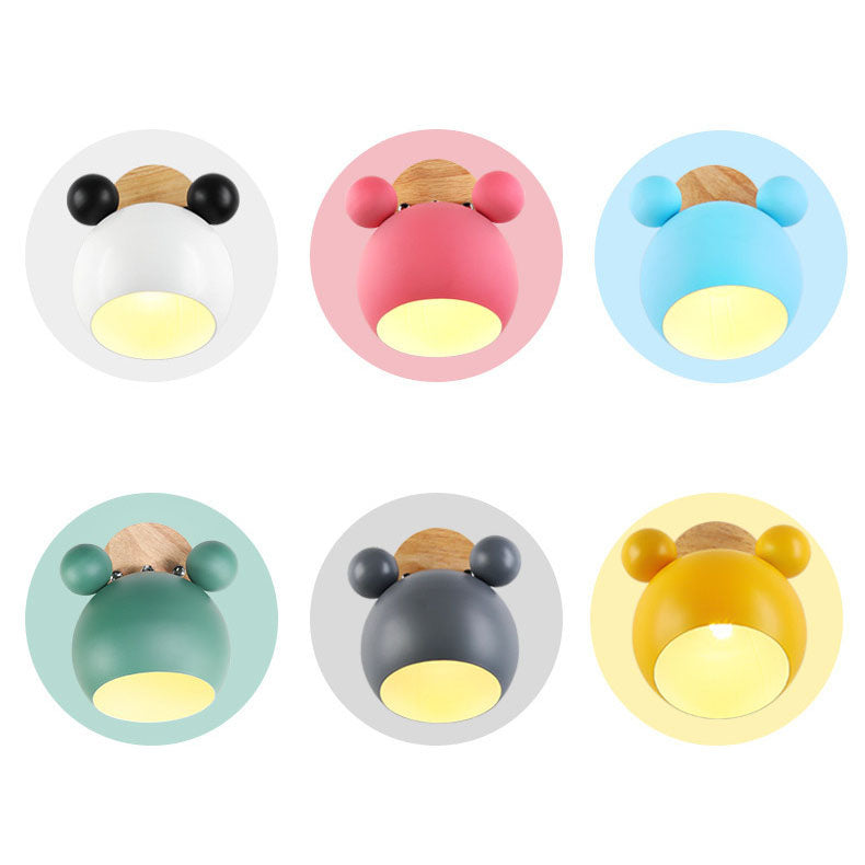 Nordic Cartoon Bear Dome 1-Light Kids Wall Sconce Lamp for Nursery, Children's Room Lighting, Playroom Decor, Cute Animal Wall Light, Adjustable LED, Ceiling Mount, Soft Nightlight, Baby Room Wall Fixture, Unique Kids' Bedroom Decor, Eco-Friendly Design