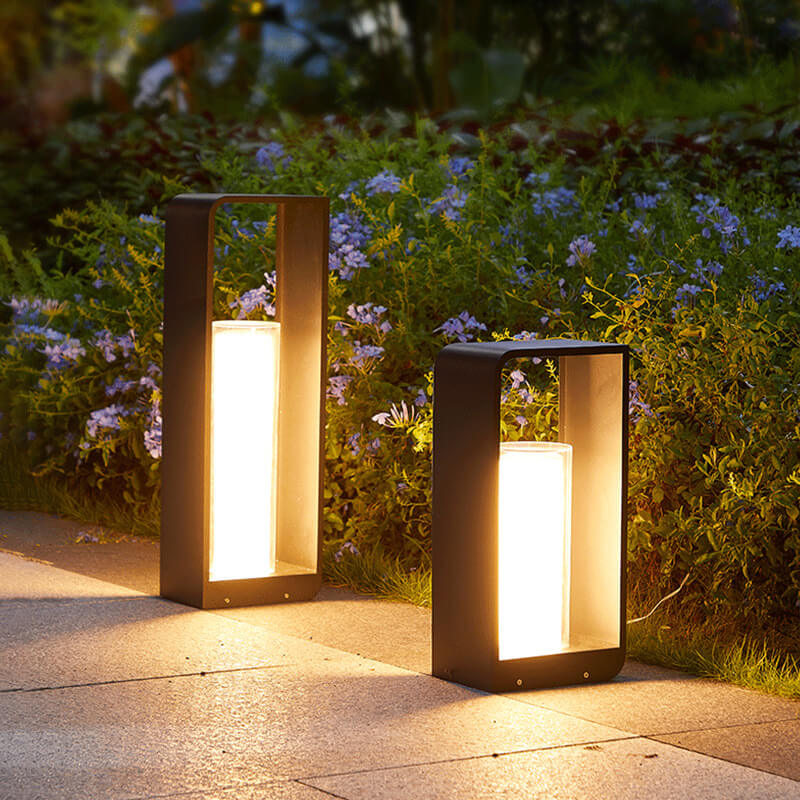Modern Minimalist Square Frame Stainless Steel LED Landscape Light - Waterproof Acrylic Outdoor Patio Lighting