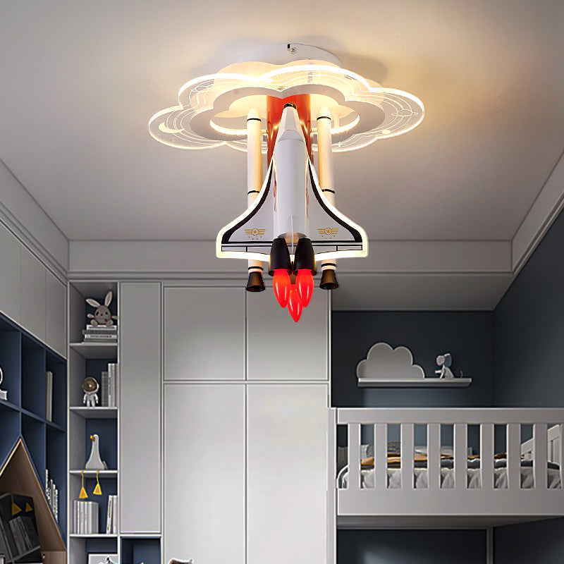 Contemporary Creative Iron Cartoon Aerospace Rocket Acrylic LED Kids Flush Mount Ceiling Light for Living Room, Playroom, Nursery, Modern Children's Lighting Fixture, Space-Themed Home Decor, Adjustable Brightness, Energy Efficient Kids Room Accessories