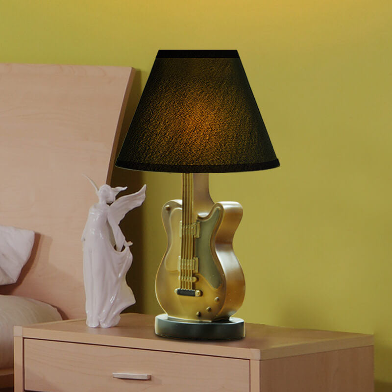 Cartoon Creative Fabric Shade Guitar 1-Light Table Lamp, Unique Children's Bedroom Lighting, Musical Theme Décor, Fun Nursery Lamps, Playful Home Office Lighting, Kid-Friendly Table Lamps, Stylish Modern Lamp for Music Lovers, Vibrant Decorative Lighting
