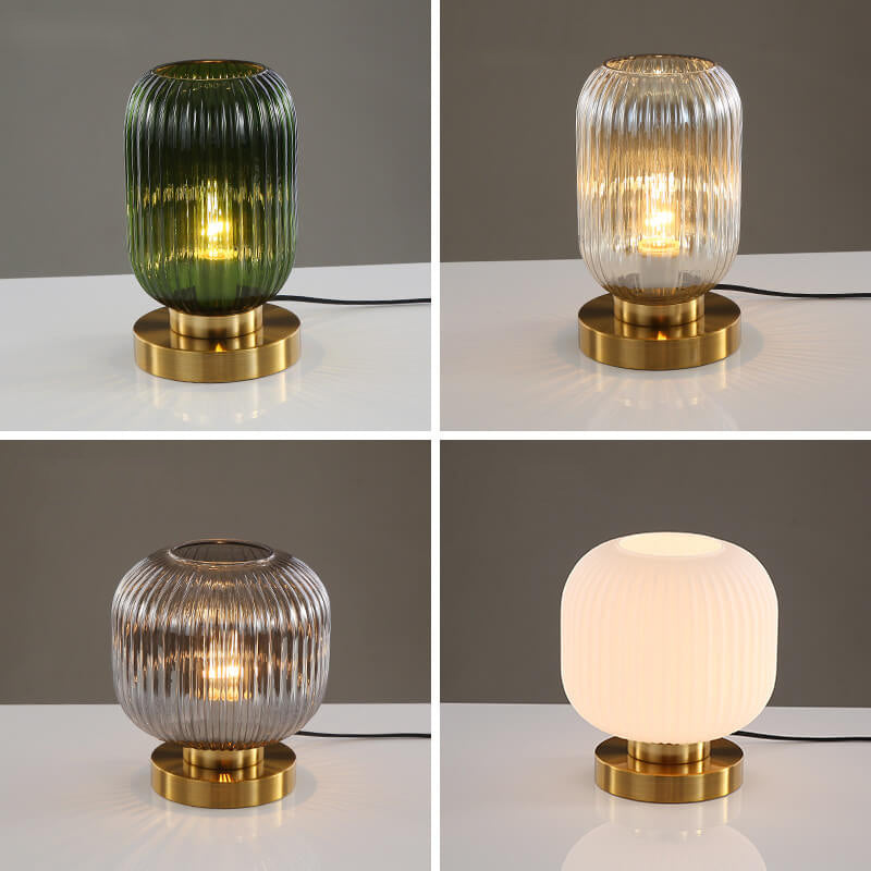 Nordic Striped Glass Oval Table Lamp - 1-Light Modern Accent Lighting