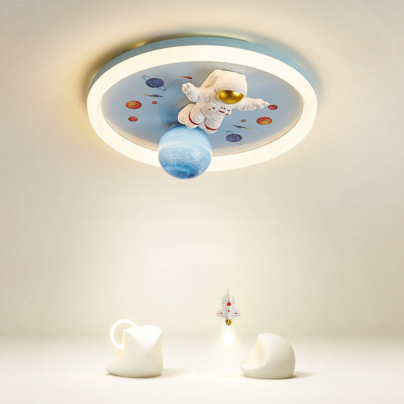 Cartoon Creative Space Astronaut Resin LED Flush Mount Ceiling Light, Kids Room Decor, Outer Space Lighting, Fun Astronaut Design, Nursery Ceiling Fixture, LED Light Fixture for Children's Room, Playroom Ceiling Light, Unique Kids Lighting, Cosmic Style C