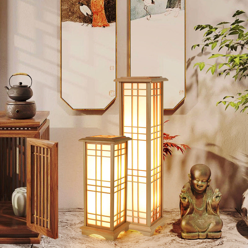 Traditional Japanese Wood Acrylic Floor Lamp - 1/2/3 Light Design for Bedroom