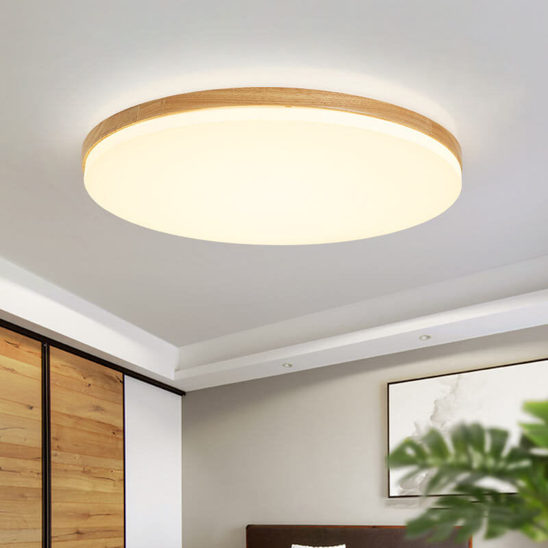 Nordic Simplicity Round Solid Wood LED Flush Mount Ceiling Light