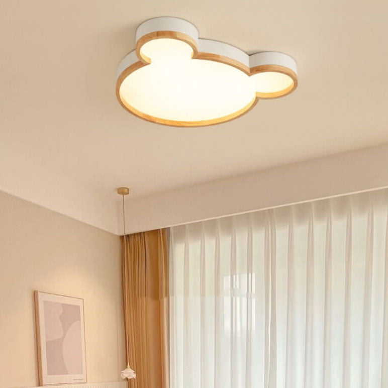 Nordic Wood Bear Shape LED Kids Flush Mount Ceiling Light | Cute Animal Nursery Lighting | Child Room Ceiling Fixture | Playful Bear Decor | Stylish Kids Bedroom Lighting | Soft Glow Illumination for Kids | Whimsical Flush Mount Light for Playroom | Eco-F
