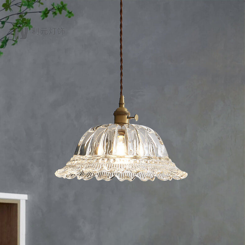 Contemporary Nordic Floral Glass Pendant Light - 1-Light Brass Fixture for Living Room & Bedroom