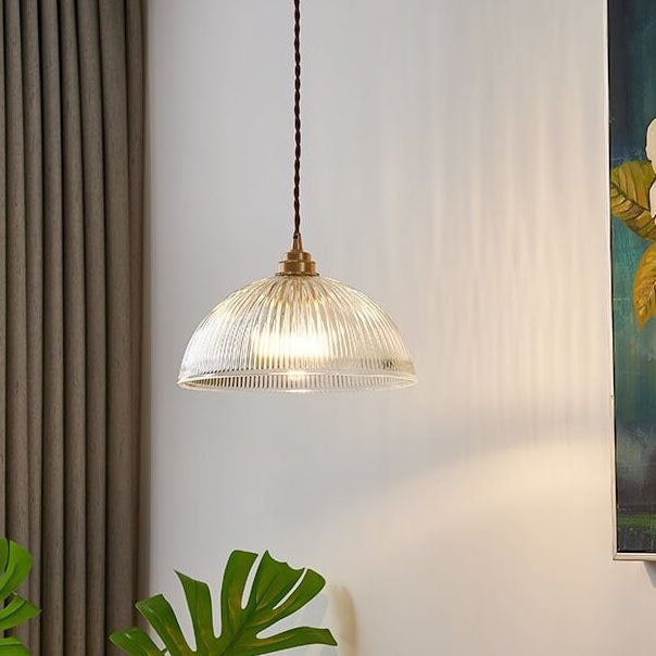 Modern Minimalist Clear Brass Glass Dome Pendant Light 1-Light