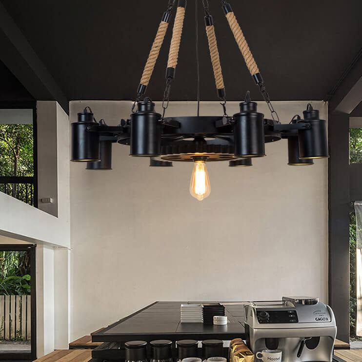 Contemporary Industrial Retro Wrought Iron Hemp Rope Chandelier - 7/9/11 Lights for Living Room