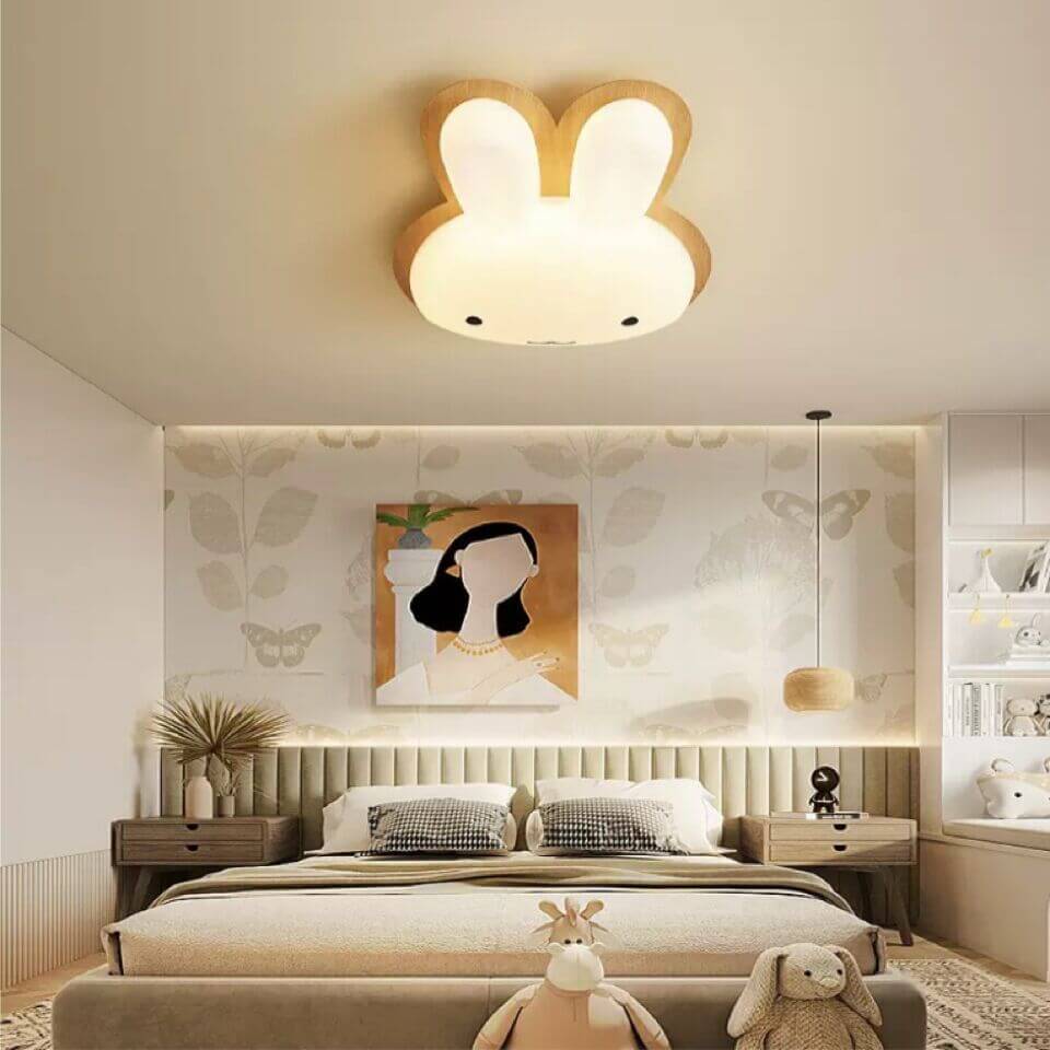 Modern Funny Bunny Kids Iron Acrylic LED Flush Mount Light - Cute Kids Room Lighting, Playful Bunny Design, Energy Efficient Bedroom Fixture, Nursery Ceiling Lamp, Childrens Room Decor, Fun Kids Lighting, Stylish LED Flush Ceiling Light for Toddlers, Uniq