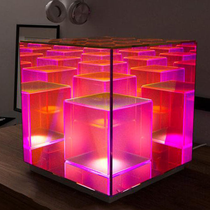 Modern Acrylic RGB Line Rubik's Cube LED Table Lamp - Color Changing Cube Night Light, USB Rechargeable Decorative Lamp, Unique Gift for Kids and Adults, RGB Mood Lighting for Home Decor, Bedroom and Office Accessories