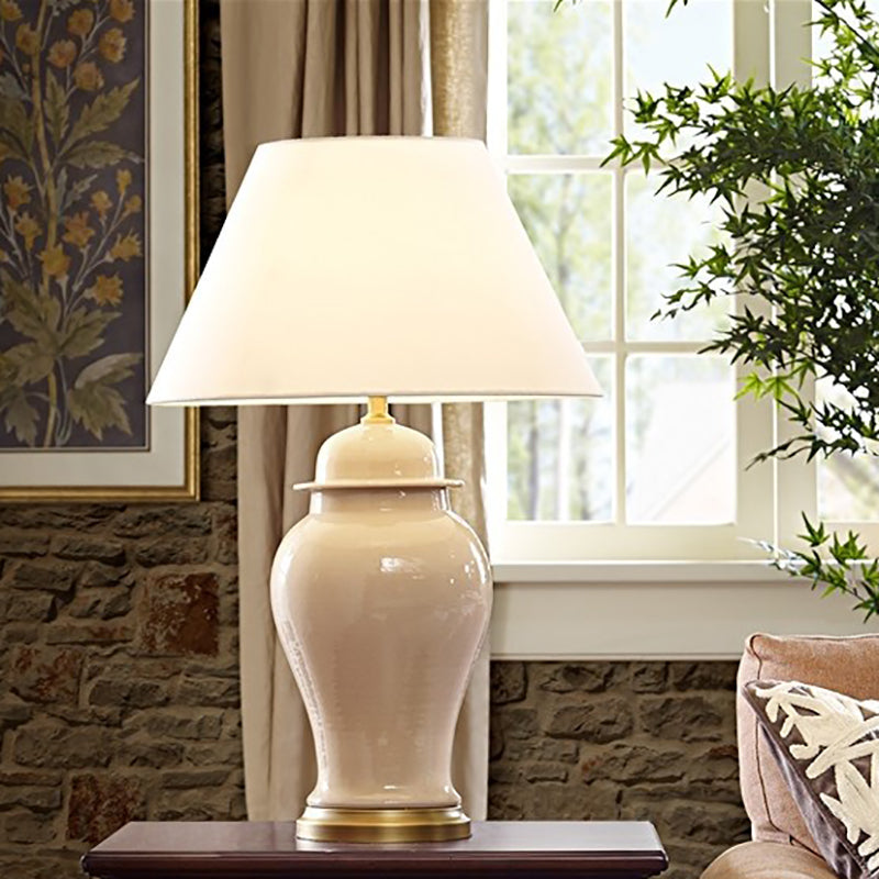 Traditional Rustic Ceramic Fabric Conic Vase 1-Light Table Lamp for Study Bedroom Home Decor Modern Rustic Lighting Elegant Desk Lamp Unique Accent Lamp Decorative Illumination Farmhouse Style Ceramic Table Lamp Cozy Living Room Lighting Soft Fabric Shade
