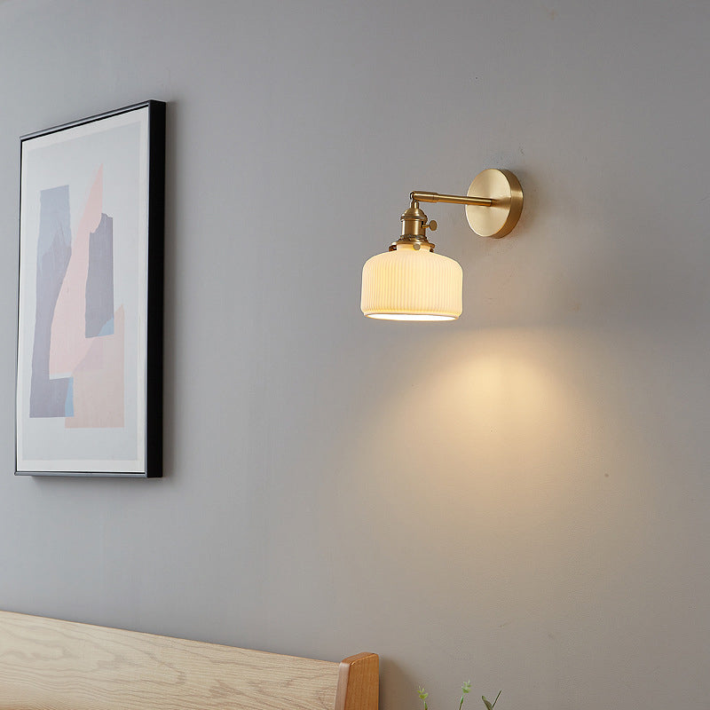 Modern Minimalist Striped Ceramic Wall Sconce Lamp - 1-Light Decorative Fixture