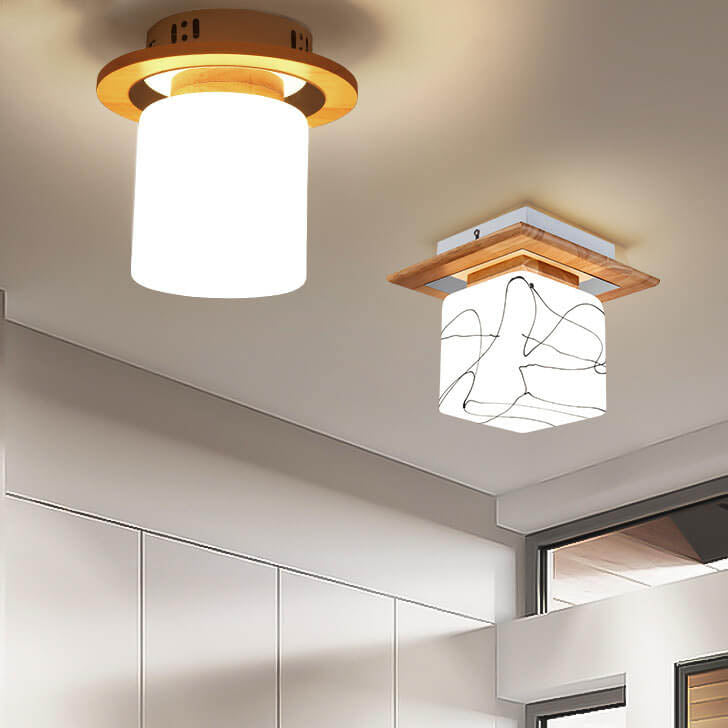 Modern Nordic Minimalist Wood Circular Square Semi-Flush Mount Ceiling Light