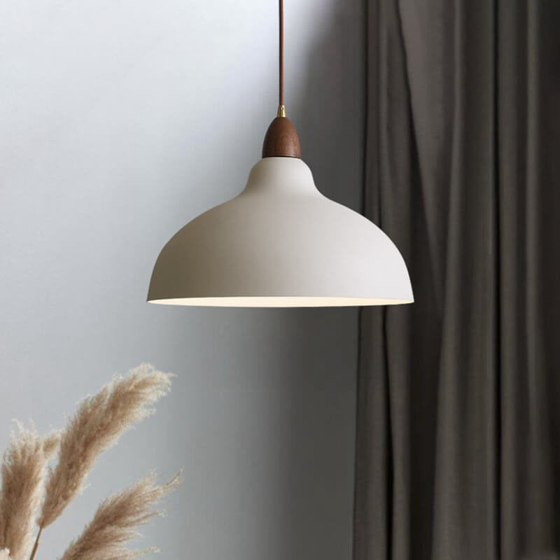 Japanese Iron Dome Solid Wood Pendant Light - 1-Light Fixture