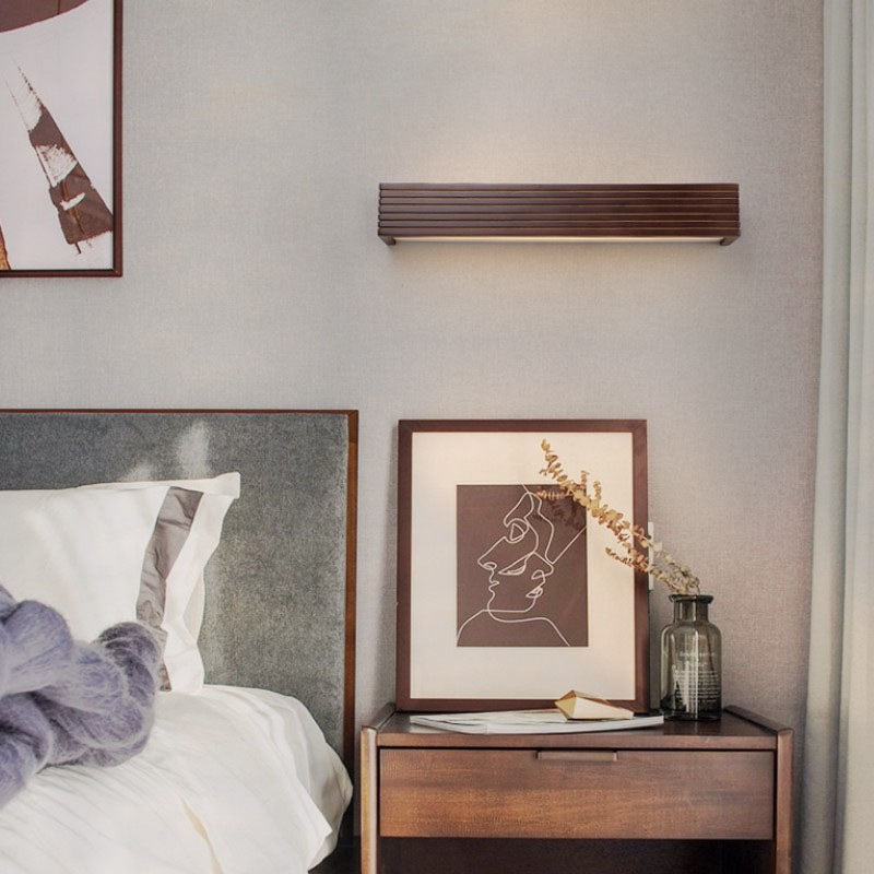 Traditional Chinese Striped Wood LED Vanity Mirror Sconce Lamp for Bathroom
