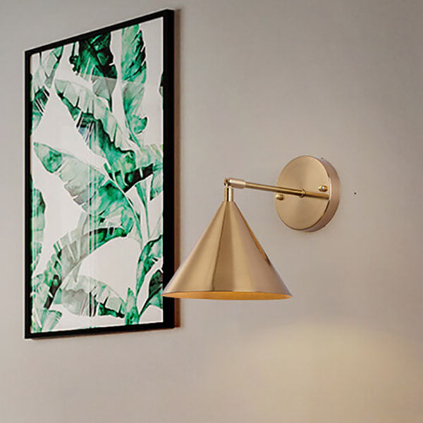 Industrial Iron Brass Cone Wall Sconce Lamp - 1-Light Contemporary Design for Living Room