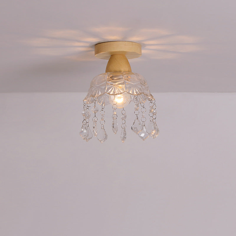 Japanese Minimalist Log Glass Semi-Flush Mount Light