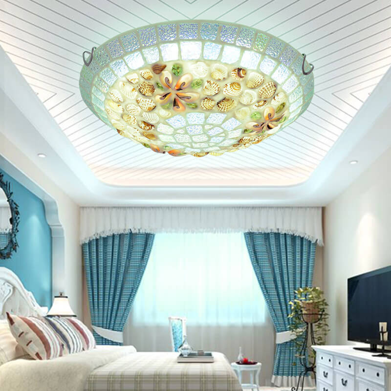 Tiffany Mosaic Shells Flush Mount Ceiling Light - Elegant Lighting for Home Decor