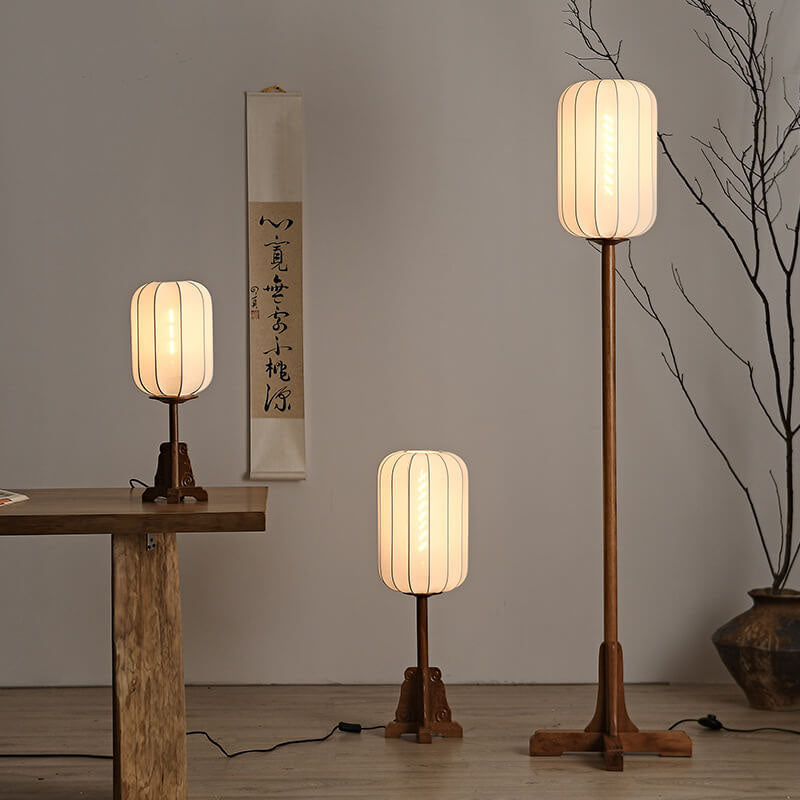 Japanese Zen Rosewood Floor Lamp with Silk Lantern Shade – 1-Light Standing Light, Elegant Home Décor, Asian-Inspired Lighting, Modern Zen Design