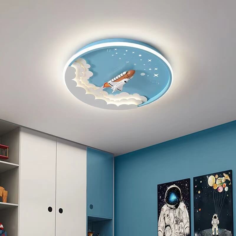 Modern Creative Cartoon Rocket Round LED Kids Flush Mount Ceiling Light - Kids Room Lighting, Cartoon Rocket Design, Flush Mount Ceiling Fixture, Energy-Efficient LED, Nursery Ceiling Light, Playroom Decor, Fun and Whimsical Lighting, Space Theme Room, Ch
