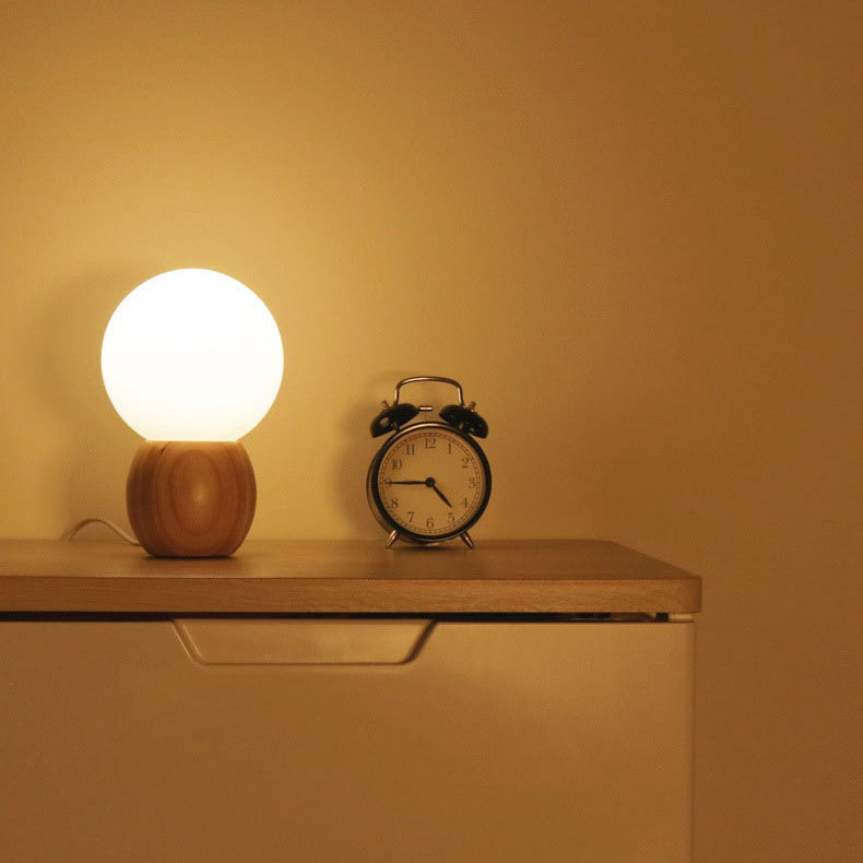 Contemporary Scandinavian Orb Glass Table Lamp - Wood Base 1-Light for Bedroom