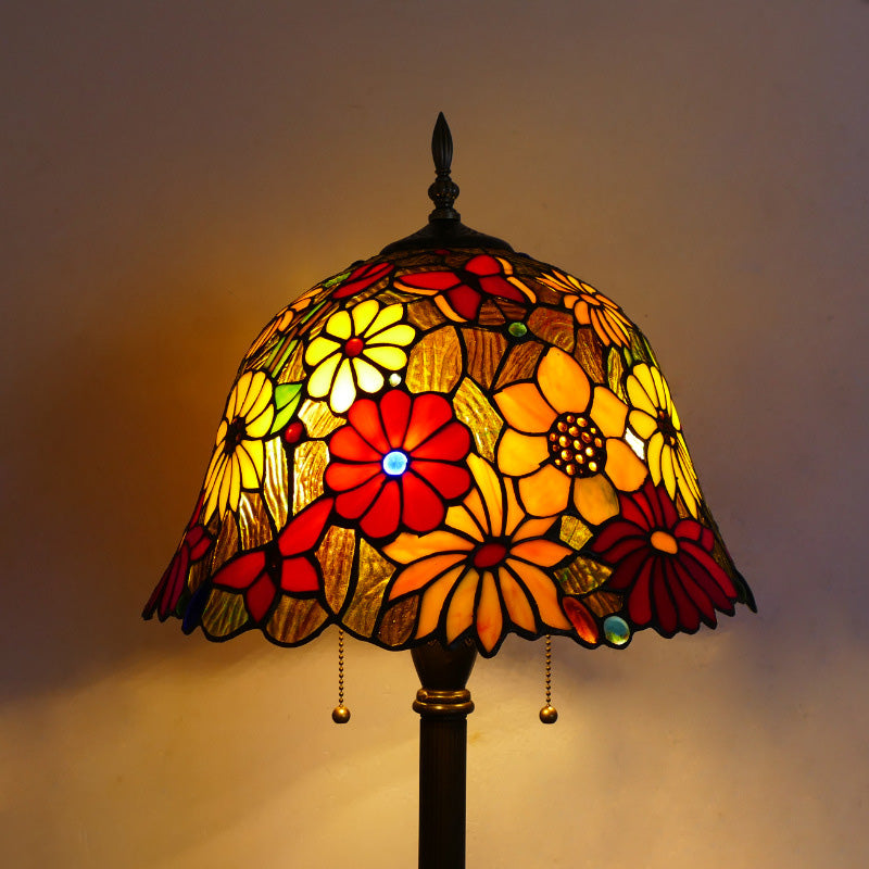Tiffany Stained Glass Daisy Dragonfly Floor Lamp 2-Light for Bedroom