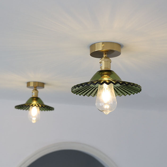 Vintage Glass Iron Lotus Semi-Flush Mount Ceiling Light