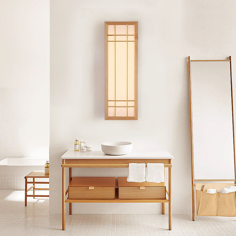 Traditional Japanese Solid Wood LED Wall Sconce for Bedroom