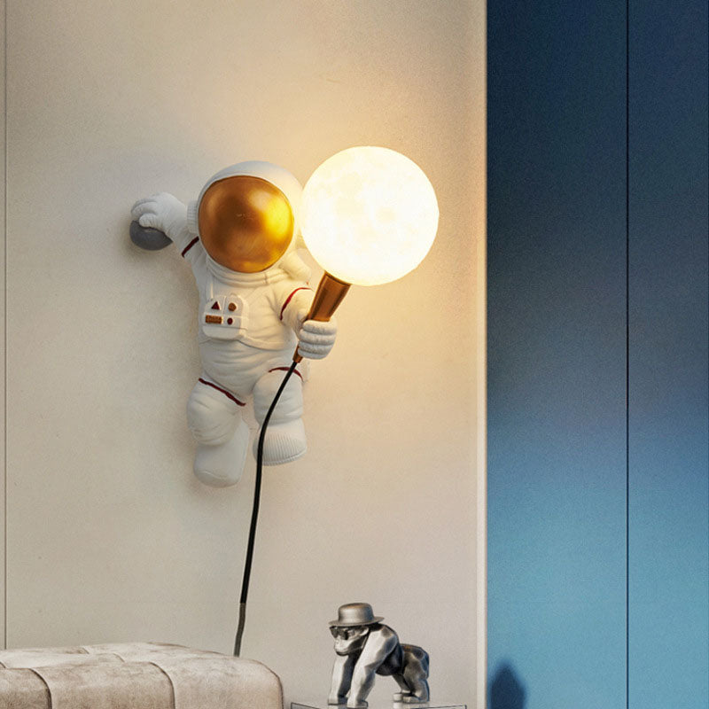 Contemporary Cartoon Astronaut Wall Sconce Lamp - Bedroom Lighting, Resin/ABS, 1-Light Design