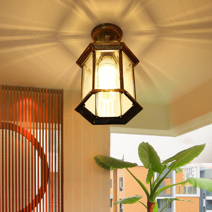 Traditional Outdoor Hexagonal Waterproof Lantern - 1-Light Semi-Flush Mount Ceiling Fixture
