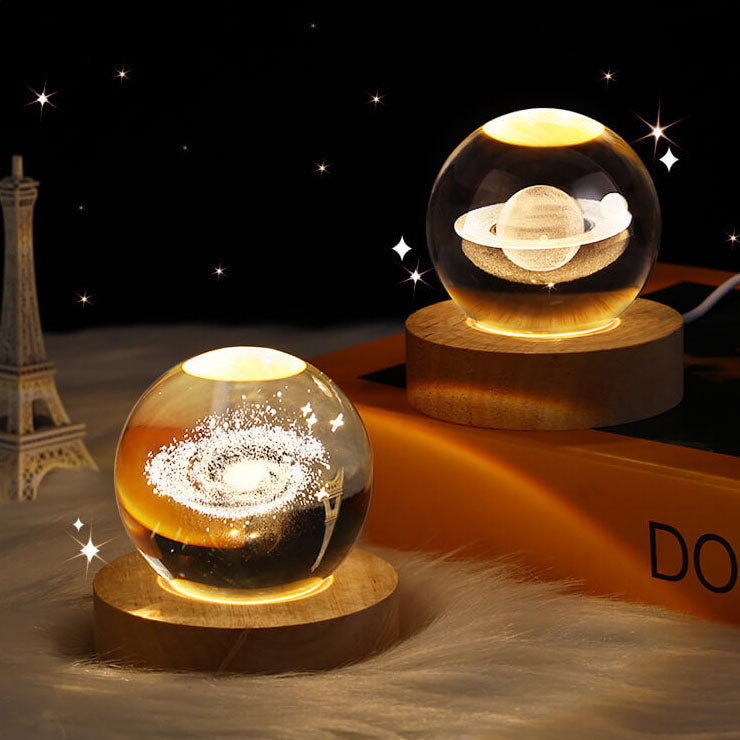 Contemporary Star System Crystal Ball USB LED Night Light Table Lamp for Bedroom, Modern Decorative Nightlight, Space-Themed Bedroom Decor, Adjustable Brightness, Ambient Lighting for Kids and Adults, Unique Gift Idea for Home Decor