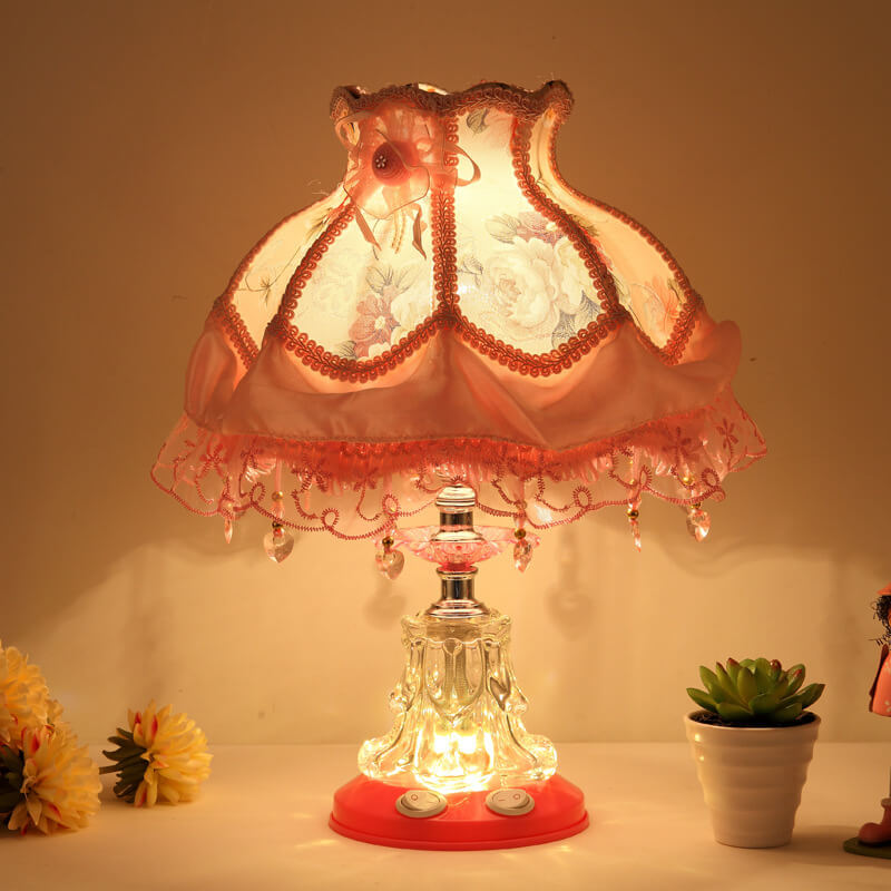 European Style Wedding Fabric Glass 1-Light Table Lamp - Elegant Home Decor for Wedding Reception, Vintage Bedside Lighting, Luxury Fabric Shade, Romantic Ambiance, Decorative Lighting Fixture, Stylish Gift Idea for Couples, Unique Wedding Centerpiece, De