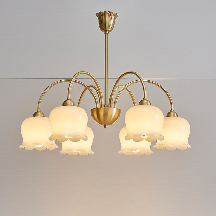 Traditional French Floral Copper Glass Chandelier - 5/6/8 Light for Living Room