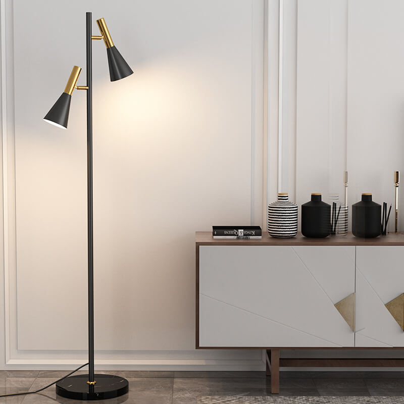 Modern Minimalist Marble Iron Horn Shade Rotatable 2-Light Floor Lamp for Living Room & Bedroom