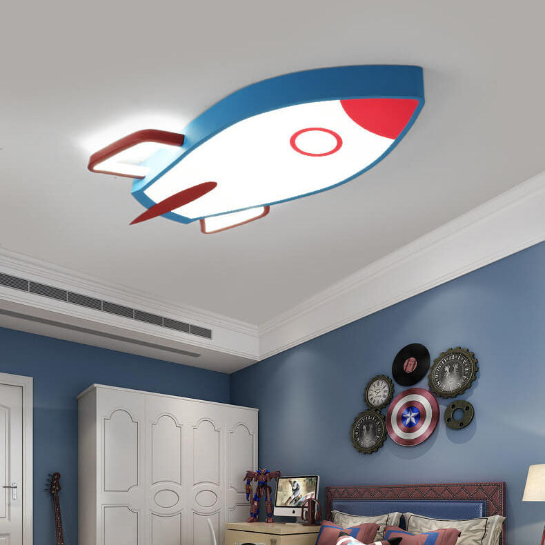 Cartoon Rocket-Shaped Aluminum LED Flush Mount Ceiling Light for Kids Room, Space-Themed Nursery Lighting, Fun Children's Bedroom Fixture, Creative Decorative Ceiling Lamp, Cute Rocket Design, Energy-Efficient LED Light, Bedroom and Playroom Decor
