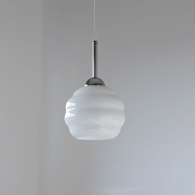 Vintage French Glass Round Tart Pendant Light - 1-Light Elegance