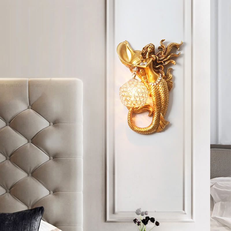 Modern Resin Mermaid Crystal Wall Sconce Lamp 1-Light