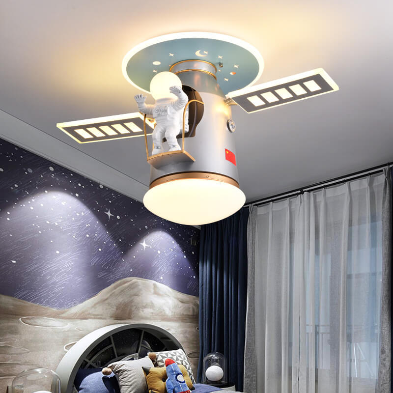 Creative Simplicity Spaceman Astronaut LED Kids Flush Mount Ceiling Light, Children’s Space Theme Lighting, Astronaut Bedroom Light Fixture, Nursery Decor, Kids Room LED Ceiling Lamp, Modern Space Adventure Light, Unique Space Explorer Ceiling Light for K