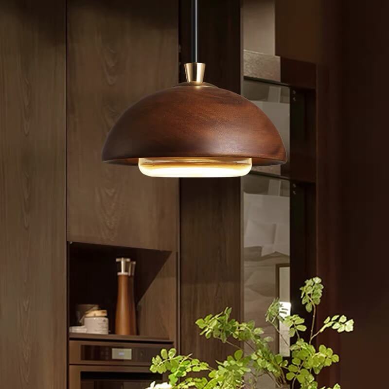 Nordic Minimalist Solid Wood Dome Glass LED Pendant Light