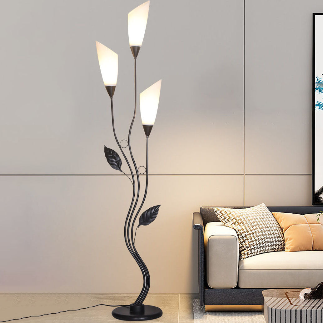 Retro Acrylic Flower Shade Iron Leaf Floor Lamp - 1-Light Standing Decor Lamp