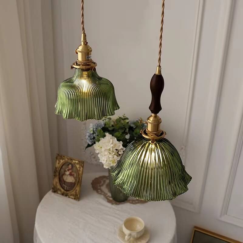 Nordic Minimalist Copper Glass Pendant Light - 1-Light Walnut Flower Design