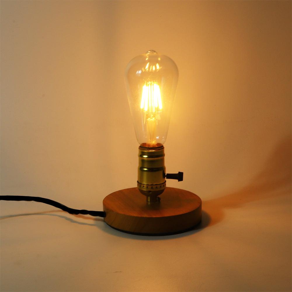 Vintage Glass Table Lamp with Solid Wood Base - 1-Light Bedside Lighting