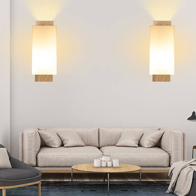 Modern Minimalist Wood and Glass Square Wall Sconce Lamp - 1-Light Design for Elegant Lighting