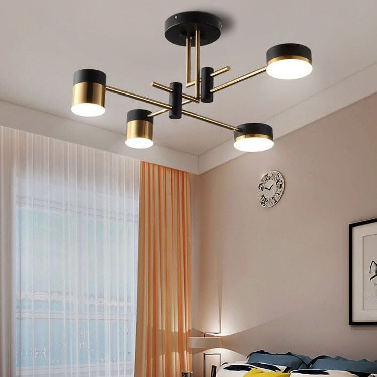 Modern Minimalist Black Gold Semi-Flush Mount Light 4-8 Lights