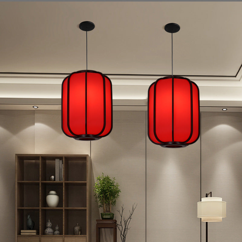 Traditional Chinese Faux Sheepskin Wooden Lantern Pendant Light - 1-Light for Living Room