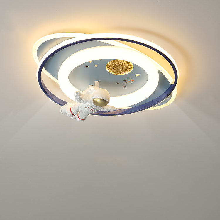 Modern Creative Kids Iron Cartoon Astronaut Rocket LED Flush Mount Ceiling Light, Children's Bedroom Lighting, Space Theme Decor, Playroom Illumination, Fun Astronaut Design, Colorful Nursery Fixture, Eco-Friendly LED Ceiling Lamp, Unique Child Room Acces